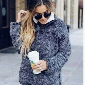 Black Sherpa Fleece Pullover Sweater